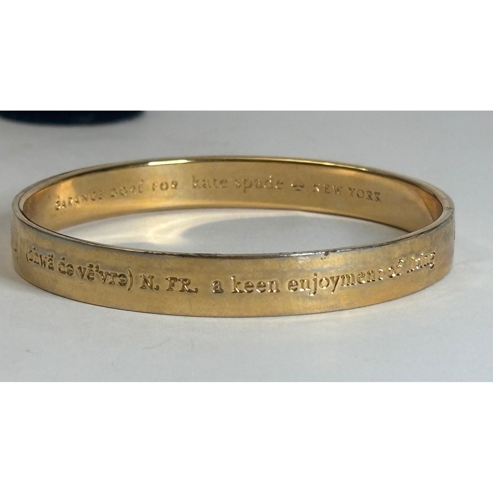 Kate Spade Garance Dore Joie de Vivre Gold Bangle Bracelet Engraved Shows Wear